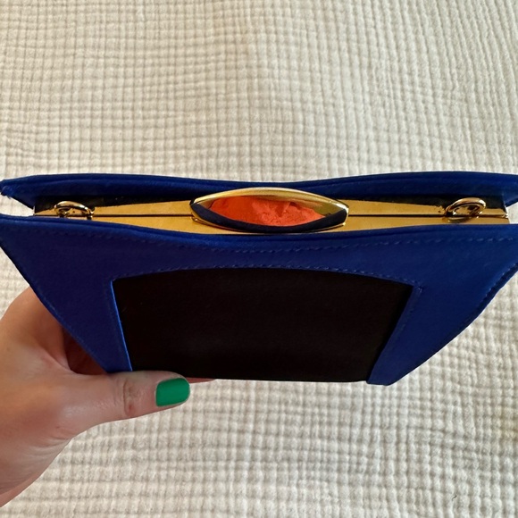 ESCADA - Indigo / Royal Blue Purse Clutch Handbag Crossbody - Gold Detail - Picture 9 of 14